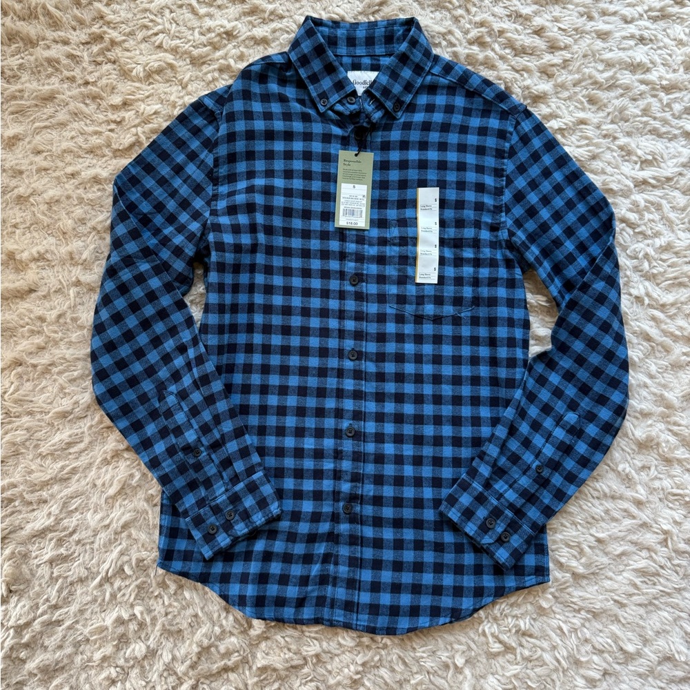 NWT Goodlellow & Co. blue Gingham flannel shirt men’s size small